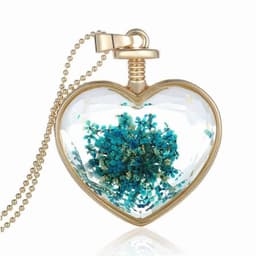 image-Round Pendant Necklace Gold Silver Color Bead Chain Colorful Specimen Dried Flower Necklace
