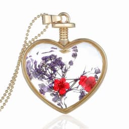 image-Round Pendant Necklace Gold Silver Color Bead Chain Colorful Specimen Dried Flower Necklace