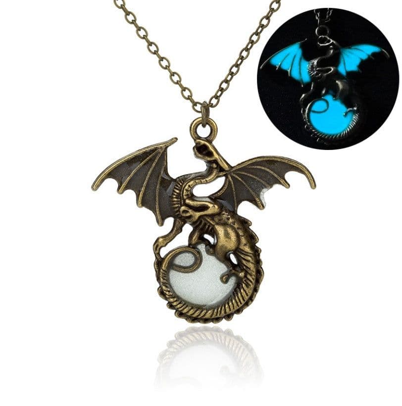 image-Glowing Vintage Flying Dragon Necklace
