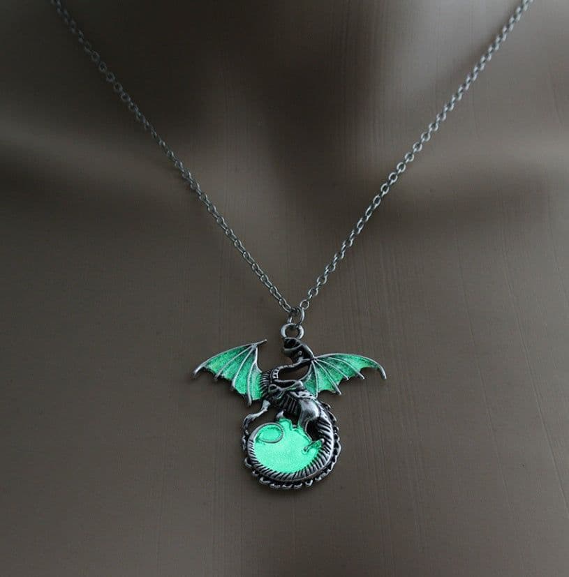 image-Glowing Vintage Flying Dragon Necklace