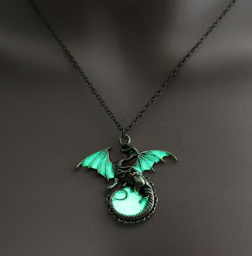 image-Glowing Vintage Flying Dragon Necklace
