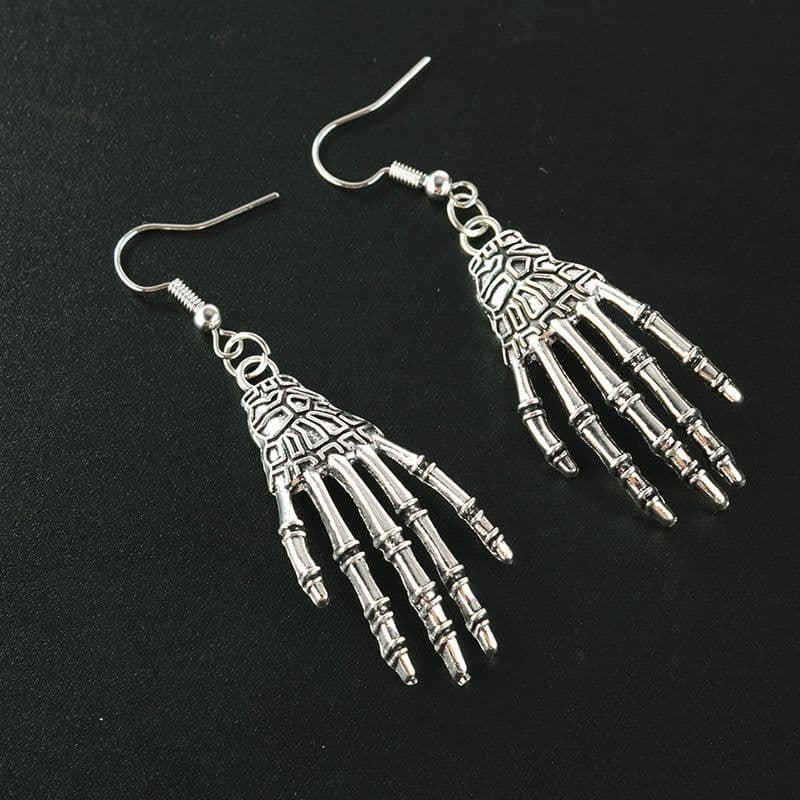 image-Halloween Vintage Carved Skull Skeleton Hands Earrings