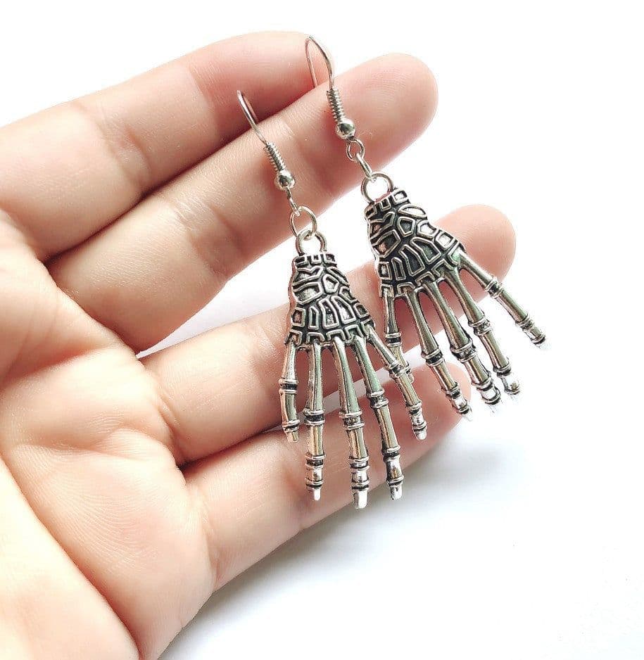 image-Halloween Vintage Carved Skull Skeleton Hands Earrings