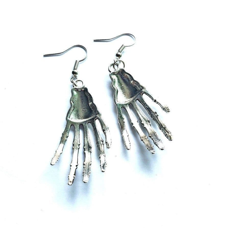 image-Halloween Vintage Carved Skull Skeleton Hands Earrings