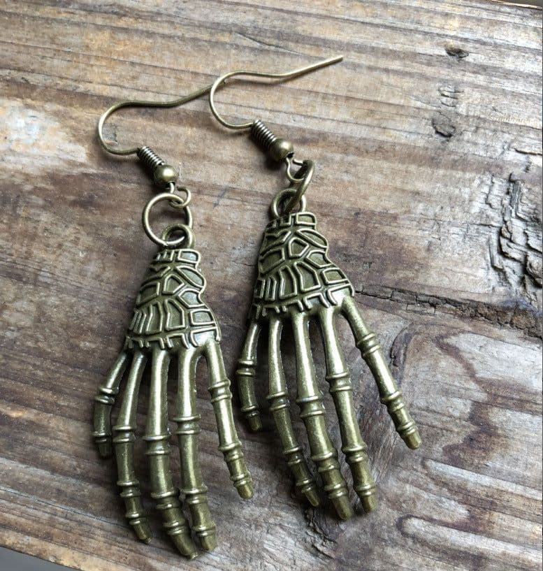 image-Halloween Vintage Carved Skull Skeleton Hands Earrings