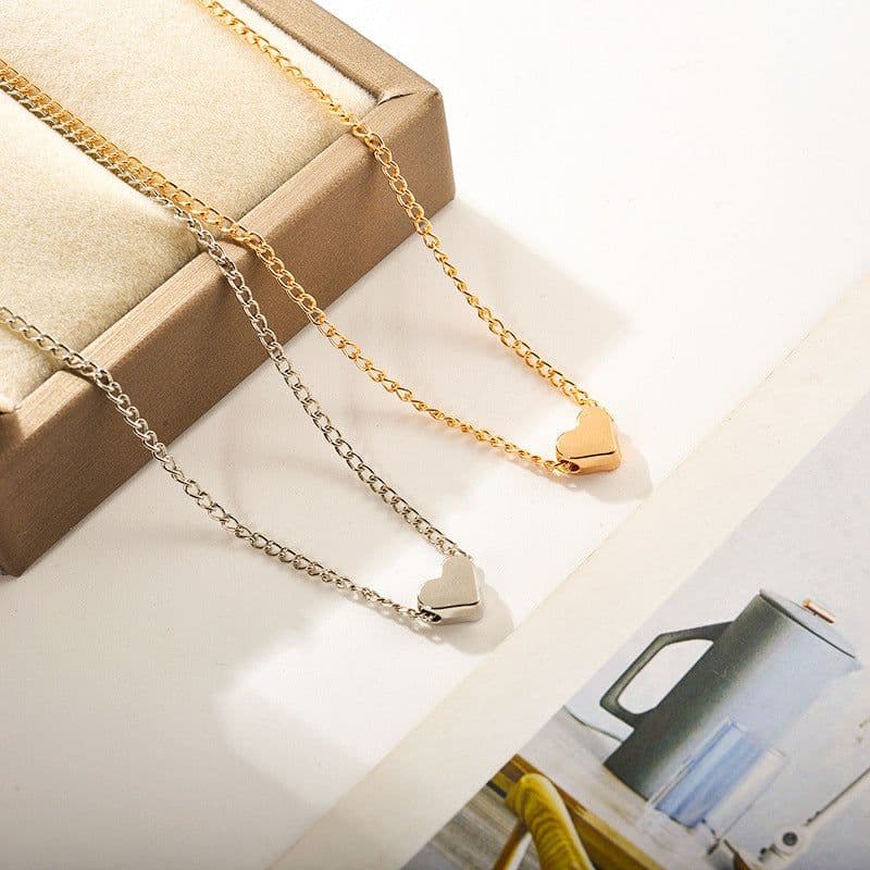 image-Simple Fashion Gold Color Double-sided Love Pendant Necklaces Clavicle Chains Necklace Women Jewelry Valentines Day Gift