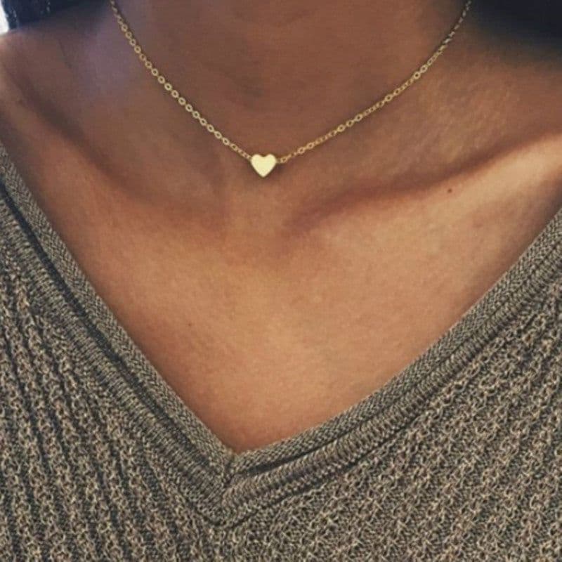 image-Simple Fashion Gold Color Double-sided Love Pendant Necklaces Clavicle Chains Necklace Women Jewelry Valentines Day Gift