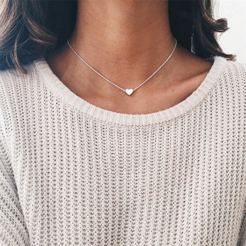 image-Simple Fashion Gold Color Double-sided Love Pendant Necklaces Clavicle Chains Necklace Women Jewelry Valentines Day Gift