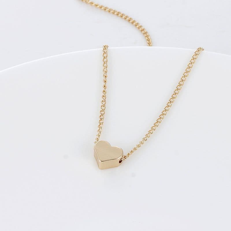 image-Simple Fashion Gold Color Double-sided Love Pendant Necklaces Clavicle Chains Necklace Women Jewelry Valentines Day Gift