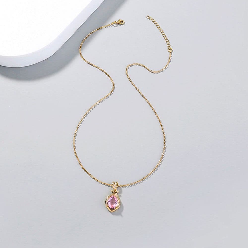 image-European and American necklace jewelry Light luxury simple style niche perfume bottle water drop transparent crystal zircon necklace accessories