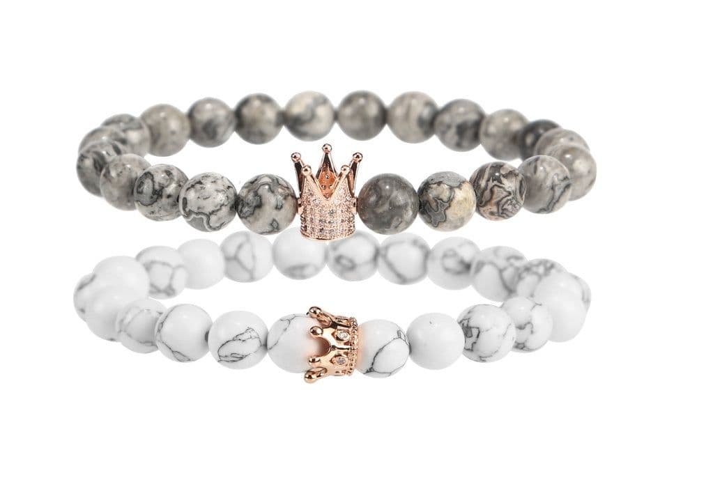 image-Micro inlaid zircon crown bracelet volcanic stone white turquoise bracelet