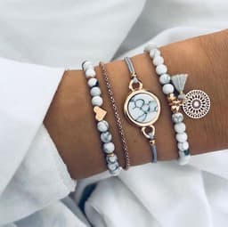 image-Geometric Creative Hollow Fringed Pine Stone Bracelet Four-piece