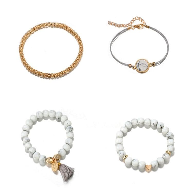 image-Geometric Creative Hollow Fringed Pine Stone Bracelet Four-piece