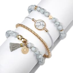 image-Geometric Creative Hollow Fringed Pine Stone Bracelet Four-piece