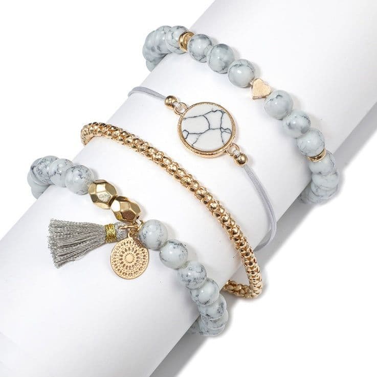 image-Geometric Creative Hollow Fringed Pine Stone Bracelet Four-piece