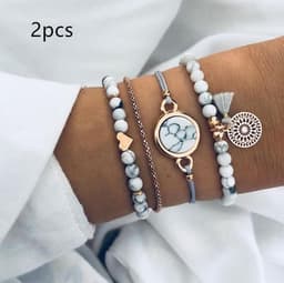 image-Geometric Creative Hollow Fringed Pine Stone Bracelet Four-piece