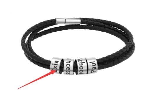 image-Personalized Mens Braided Genuine Leather Bracelet Stainless Steel Custom Beads Name Charm Bracelet For Men With Family Names
