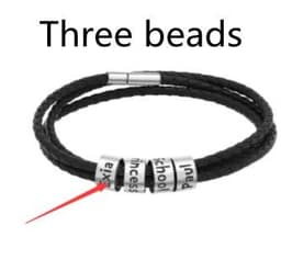 image-Personalized Mens Braided Genuine Leather Bracelet Stainless Steel Custom Beads Name Charm Bracelet For Men With Family Names