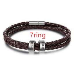 image-Personalized Mens Braided Genuine Leather Bracelet Stainless Steel Custom Beads Name Charm Bracelet For Men With Family Names