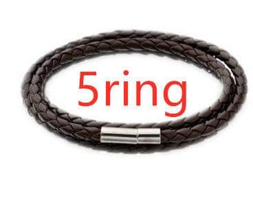 image-Personalized Mens Braided Genuine Leather Bracelet Stainless Steel Custom Beads Name Charm Bracelet For Men With Family Names