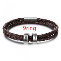 image-Personalized Mens Braided Genuine Leather Bracelet Stainless Steel Custom Beads Name Charm Bracelet For Men With Family Names