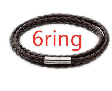 image-Personalized Mens Braided Genuine Leather Bracelet Stainless Steel Custom Beads Name Charm Bracelet For Men With Family Names