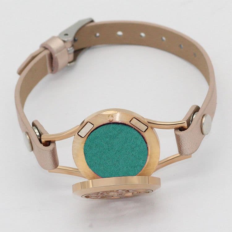 image-Stainless Steel Titanium Steel Hollow Perfume Fragrance Bracelet Double Circle Leather Belt Essential Oil Diffusion Fragrance Bracelet