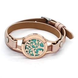image-Stainless Steel Titanium Steel Hollow Perfume Fragrance Bracelet Double Circle Leather Belt Essential Oil Diffusion Fragrance Bracelet
