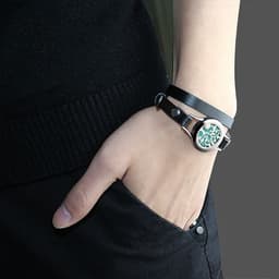 image-Stainless Steel Titanium Steel Hollow Perfume Fragrance Bracelet Double Circle Leather Belt Essential Oil Diffusion Fragrance Bracelet