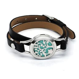 image-Stainless Steel Titanium Steel Hollow Perfume Fragrance Bracelet Double Circle Leather Belt Essential Oil Diffusion Fragrance Bracelet