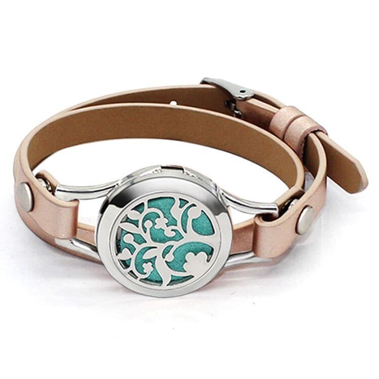 image-Stainless Steel Titanium Steel Hollow Perfume Fragrance Bracelet Double Circle Leather Belt Essential Oil Diffusion Fragrance Bracelet