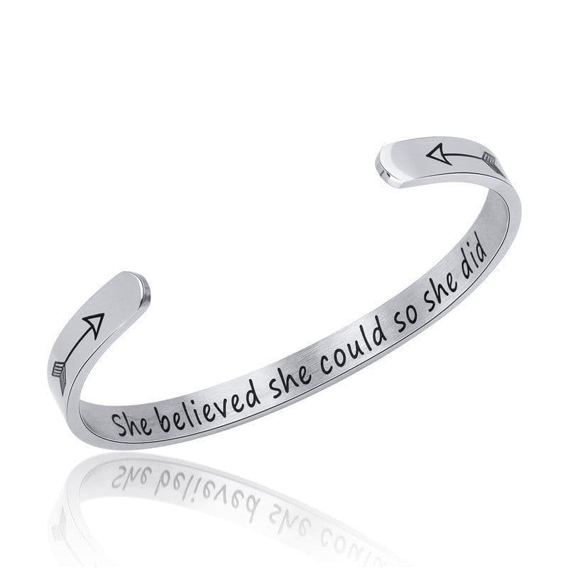 image-Motivational phrase titanium steel bracelet
