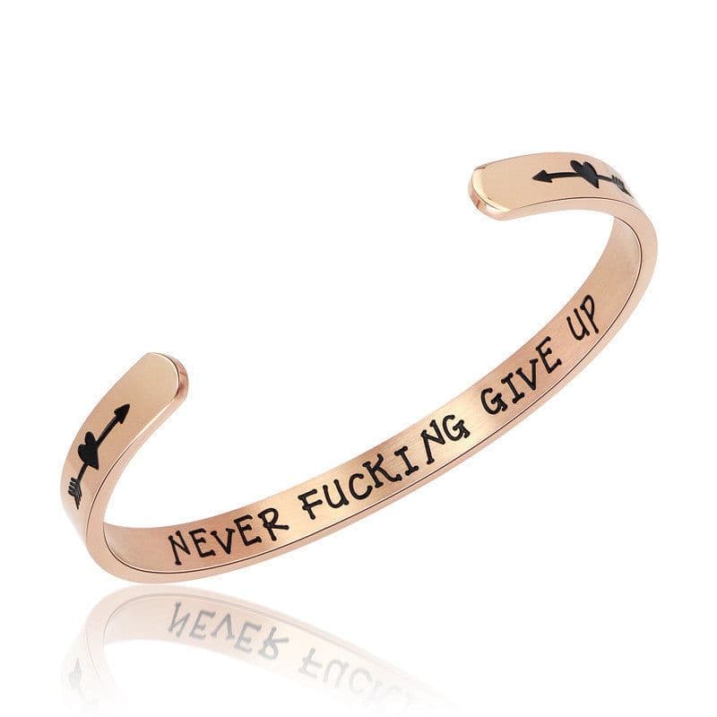 image-Motivational phrase titanium steel bracelet