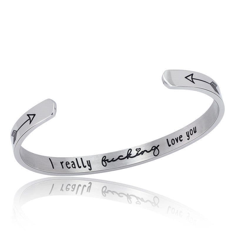 image-Motivational phrase titanium steel bracelet