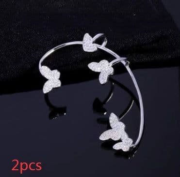 image-Fashion Gold Metal Butterfly Ear Clips Sparkling Zircon Without Piercing Ear Cuff Clip Earrings For Women Jewelry Gift
