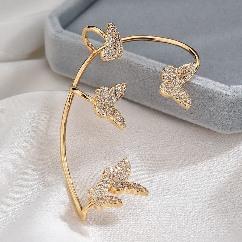image-Fashion Gold Metal Butterfly Ear Clips Sparkling Zircon Without Piercing Ear Cuff Clip Earrings For Women Jewelry Gift
