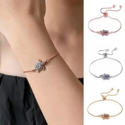 image-Turtles Bracelet Adjustable Shiny Rhinestones Sparkling Geometric Women Girls Sea Turtle Bracelet Dainty Jewelry For Dating