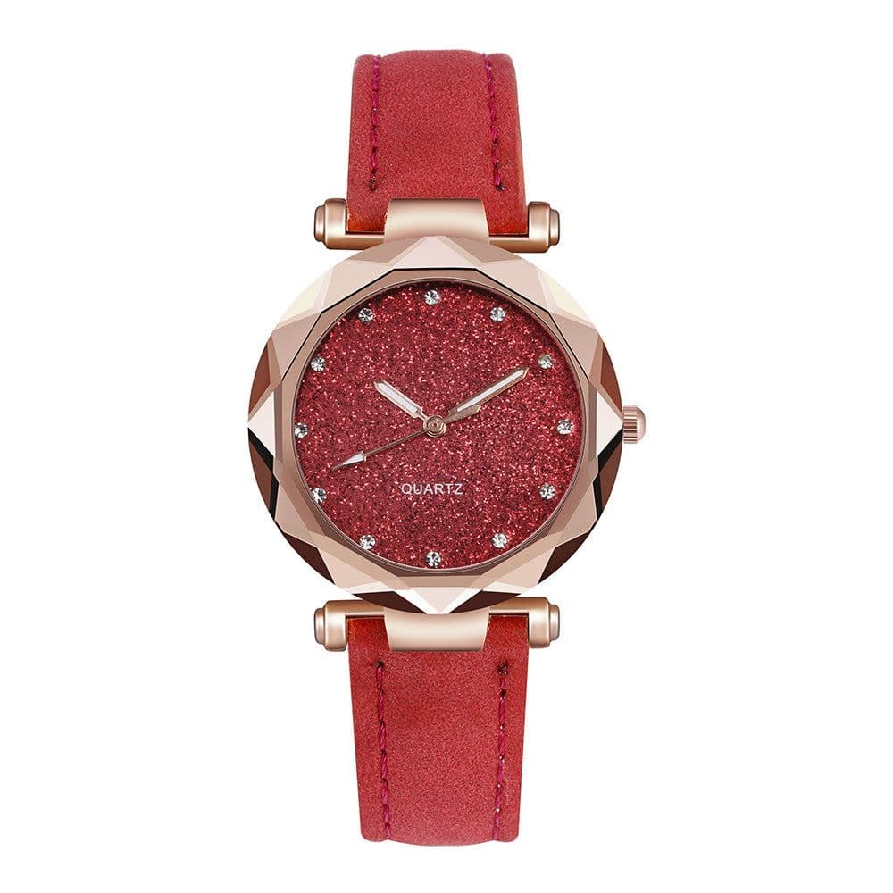 image-Casual Women Romantic Starry Sky Wrist Watch Leather Rhinestone Designer Ladies Clock