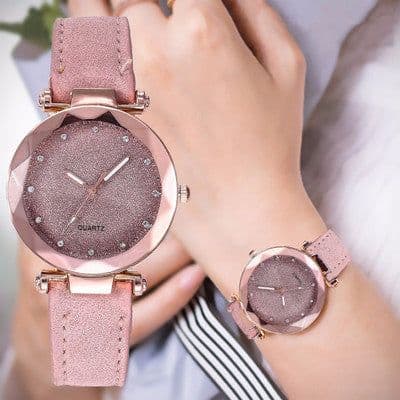 image-Casual Women Romantic Starry Sky Wrist Watch Leather Rhinestone Designer Ladies Clock