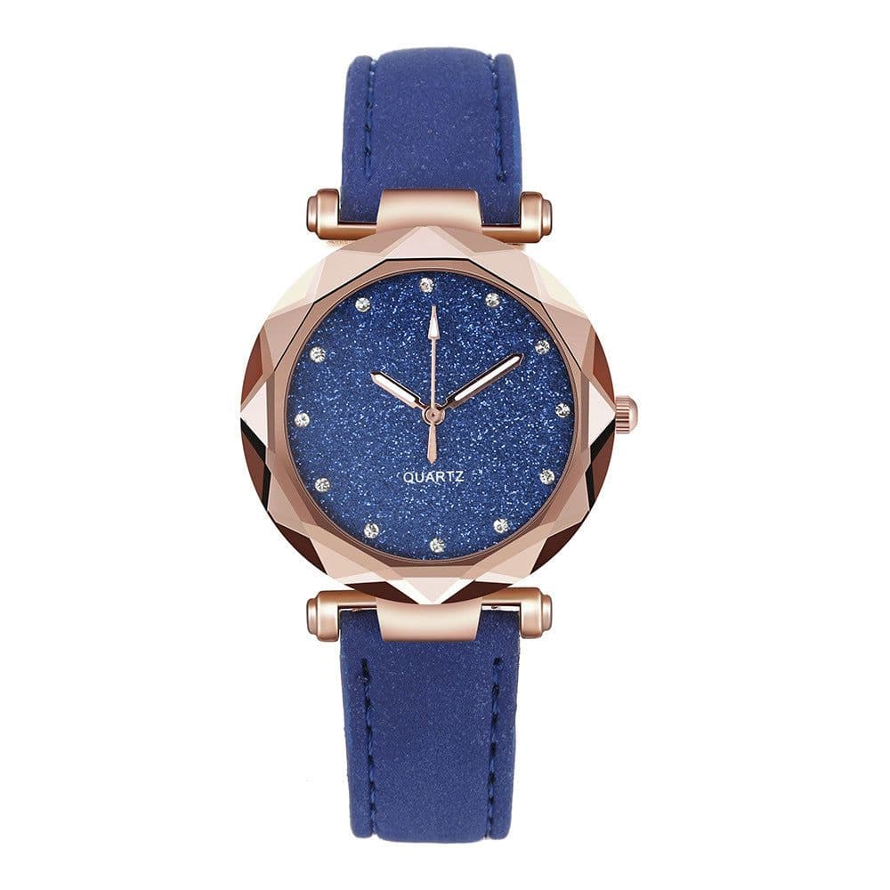 image-Casual Women Romantic Starry Sky Wrist Watch Leather Rhinestone Designer Ladies Clock
