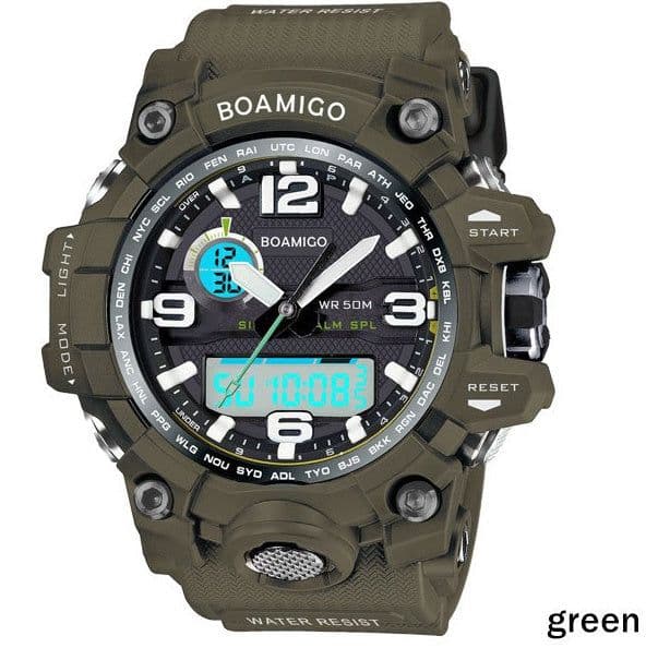 image-BOAMIGO brand men sports watches dual display analog digital LED Electronic quartz watches 50M waterproof swimming watch F5100