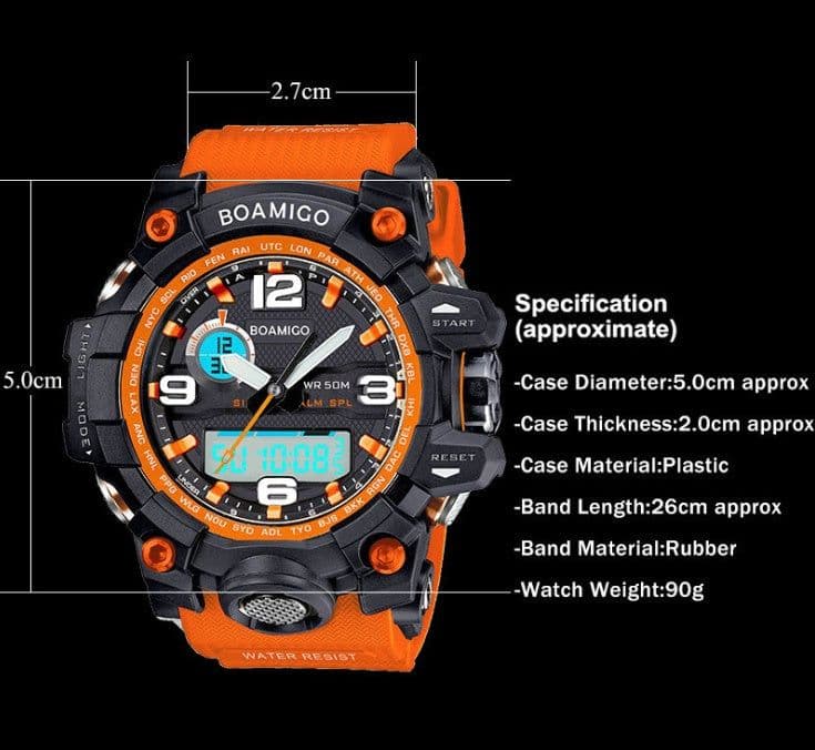 image-BOAMIGO brand men sports watches dual display analog digital LED Electronic quartz watches 50M waterproof swimming watch F5100