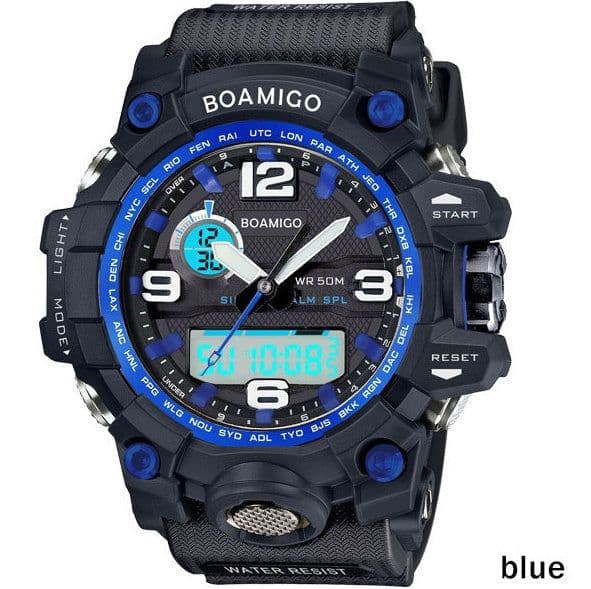 image-BOAMIGO brand men sports watches dual display analog digital LED Electronic quartz watches 50M waterproof swimming watch F5100