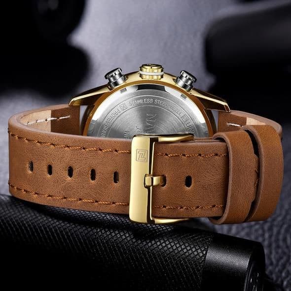 image-NAVIFORCE 9144 Fashion Gold Men Sport Watches Mens LED Analog Digital Watch Army Military Leather Quartz Watch Relogio Masculino
