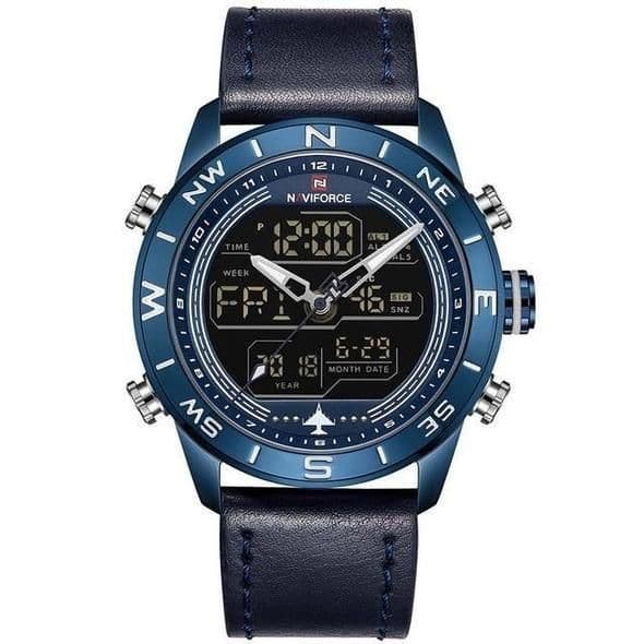 image-NAVIFORCE 9144 Fashion Gold Men Sport Watches Mens LED Analog Digital Watch Army Military Leather Quartz Watch Relogio Masculino