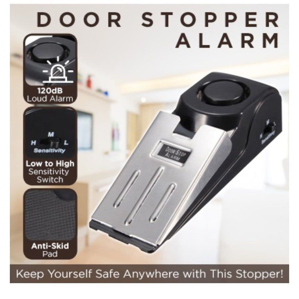 image-Electronic Burglar Alarm Intelligent Home Security Wedge Door Stop Alarm System Device Hotel Intruder Alert Detection