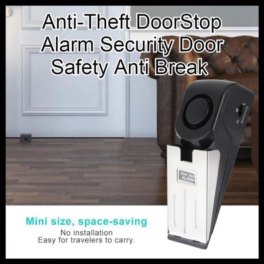 image-Electronic Burglar Alarm Intelligent Home Security Wedge Door Stop Alarm System Device Hotel Intruder Alert Detection