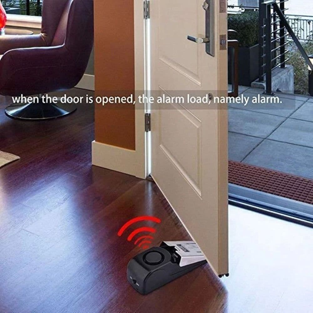 image-Electronic Burglar Alarm Intelligent Home Security Wedge Door Stop Alarm System Device Hotel Intruder Alert Detection