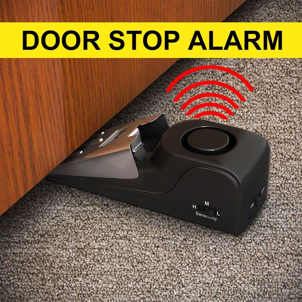 image-Electronic Burglar Alarm Intelligent Home Security Wedge Door Stop Alarm System Device Hotel Intruder Alert Detection