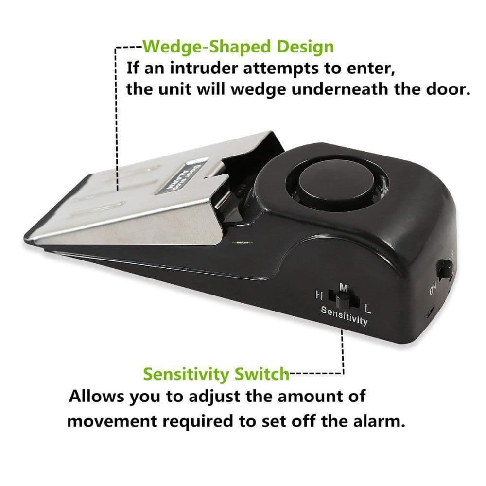image-Electronic Burglar Alarm Intelligent Home Security Wedge Door Stop Alarm System Device Hotel Intruder Alert Detection